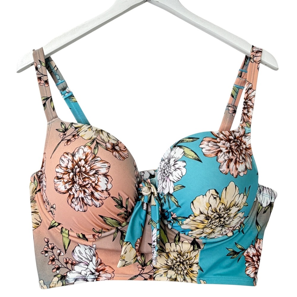 torrid Peach and Teal Floral Underwire Bikini Top